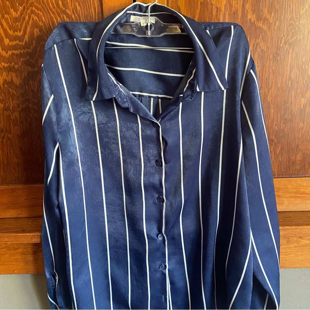 Maurices Dark Blue and White Striped Shirt